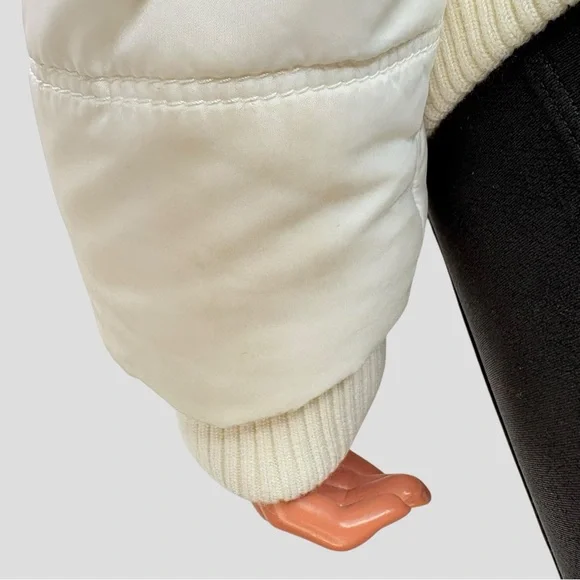 American Eagle Down Feather Puffer Jacket M White Faux Fur Hood Y2K Snow Bunny - Picture 12 of 15